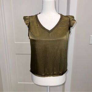 Nation LTD Olive V-Neck Blouse with Ruffle Sleeves